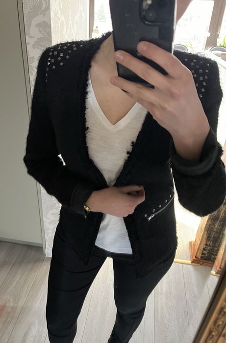 Marynarka żakiet z tkaniną boucle New look 38 M czarny