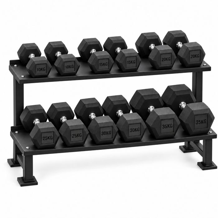 Komplet Hantli HEX 270 kg 10-35 kg + Stojak 2 Poziomy