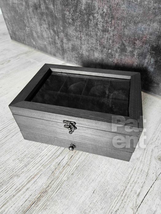 Szkatułka organizer kuferek na biżuterię zegarki czarna na prezent