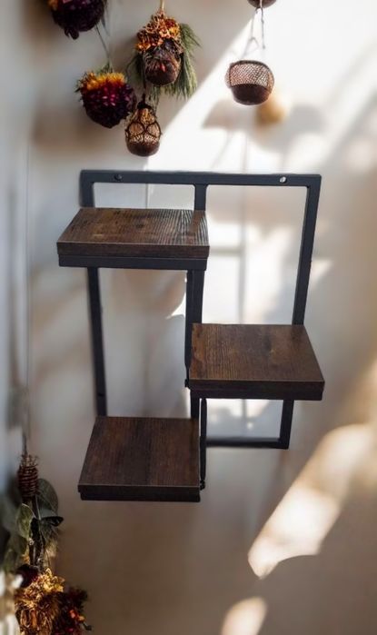 Kwietnik ścienny na 3 doniczki LOFT boho półka metalowa