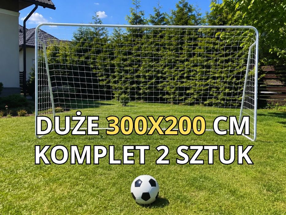 NOWY Zestaw 2 Dużych Bramek 300x200 cm Piłkarskich Z Siatką Treningową Metalowe Stalowe Do Gry W Piłkę Nożną Dla Dzieci Do Piłki Nożnej Treningowe FV!