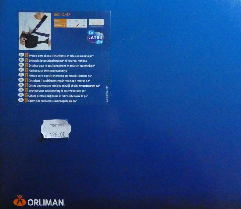 Apoio para braço/ombro partido - Órtese Orliman a 90 graus