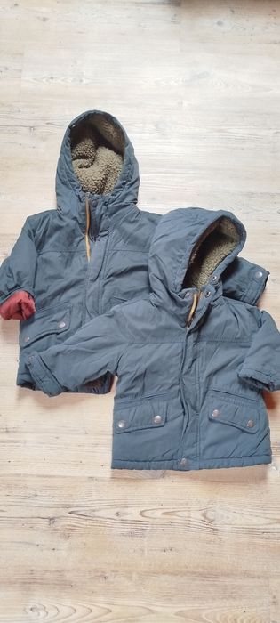 Kurtki chłopięce zimowe Zara zielone zestaw 80 cm i 92 cm
