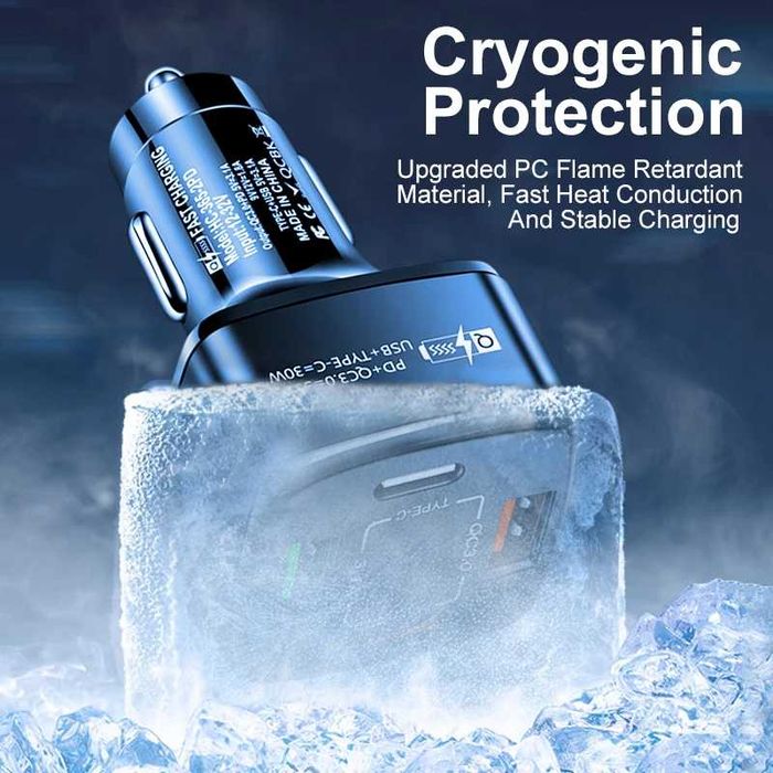 Автомобильная быстрая зарядка USB 38W QC 3.0 PD USB-A Type-C