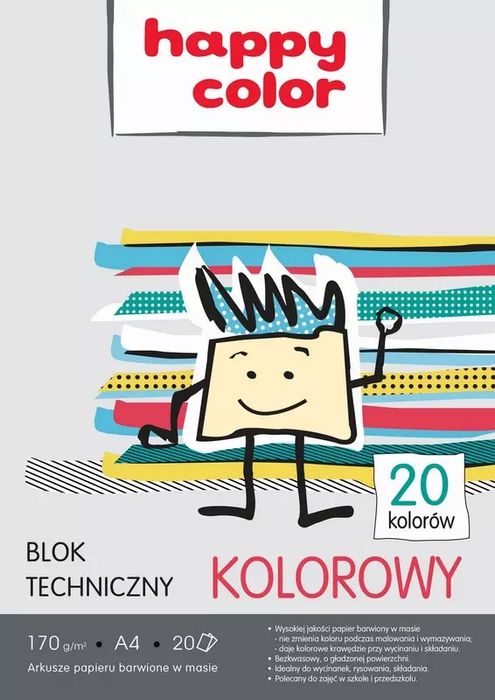 Blok techniczny kolorowy A4 170g Happy Color pakiet 10 sztuk. Happy Color
