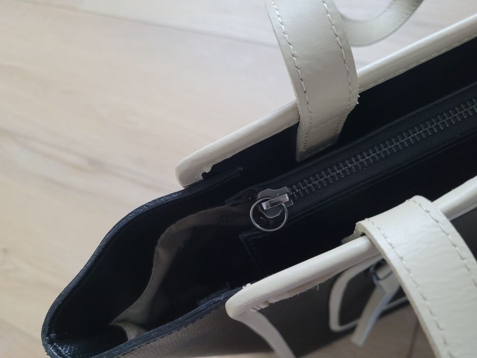 Torba skórzana Venezia typu shopper  czarna beżowa s