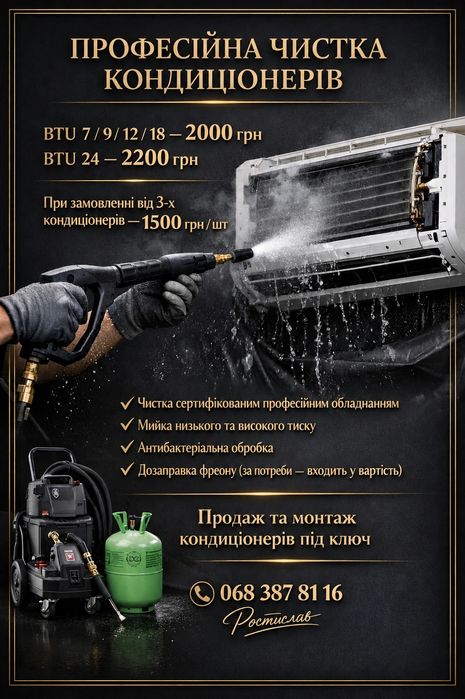 Чистка кондиціонерів, професійним обладнанням