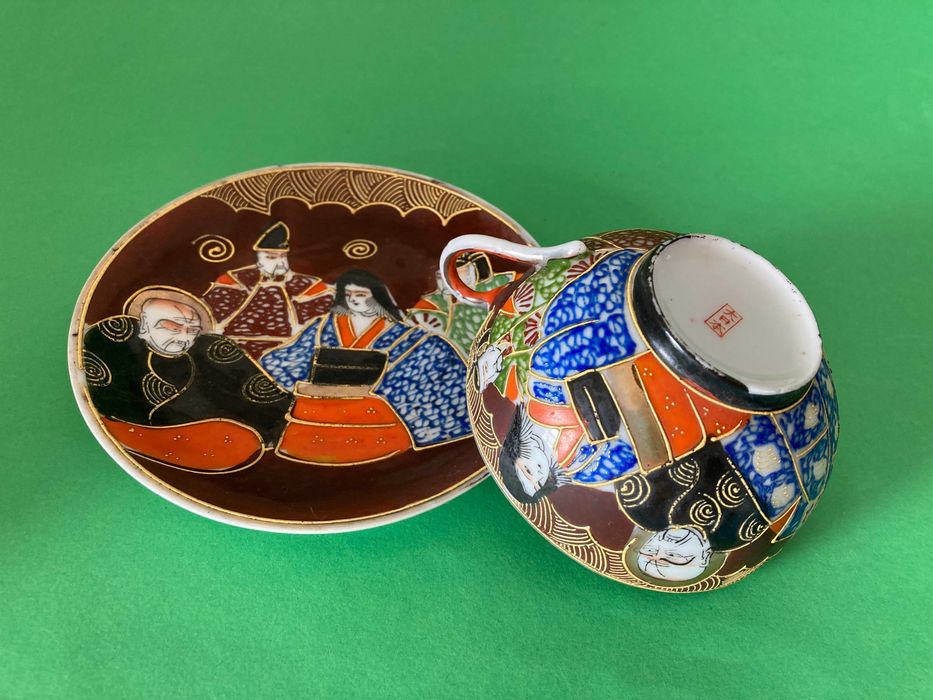 Chávena e pires porcelana casca de ovo estilo Satsuma Japan Antiga