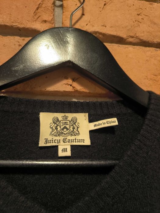 Sweter Juicy Couture Kaszmir Logo Serek Damski Czarny