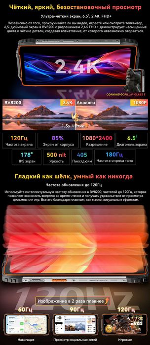 BLACKVIEW BV8200, 36/256Gb, 50/32Mp, 8800мАч 45W, 6,5"д, фонарь 170люм