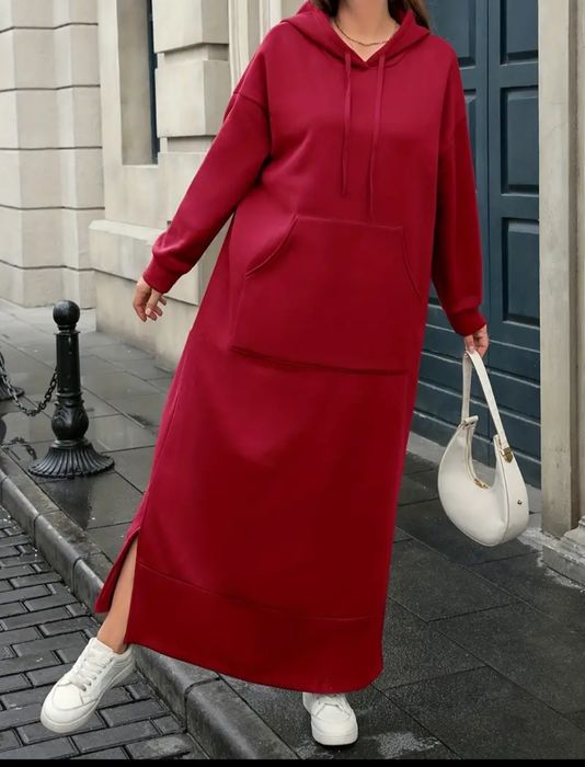 Жіноча тепла сукня- худі с капюшоном великого розміру