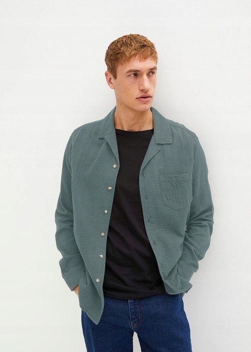 B.P.C koszula męska z długim rękawem morska muślinowa 49/50.