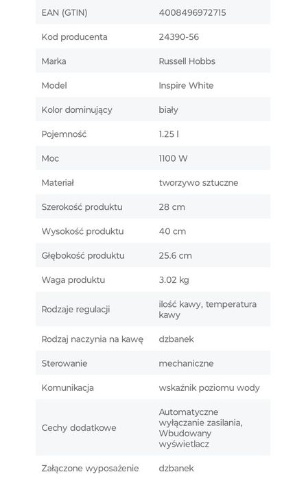 Ekspres do kawy przelewowy Russell Hobbs