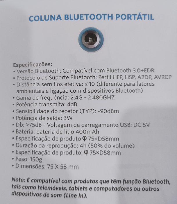 Coluna bluetooth portátil - Nova
