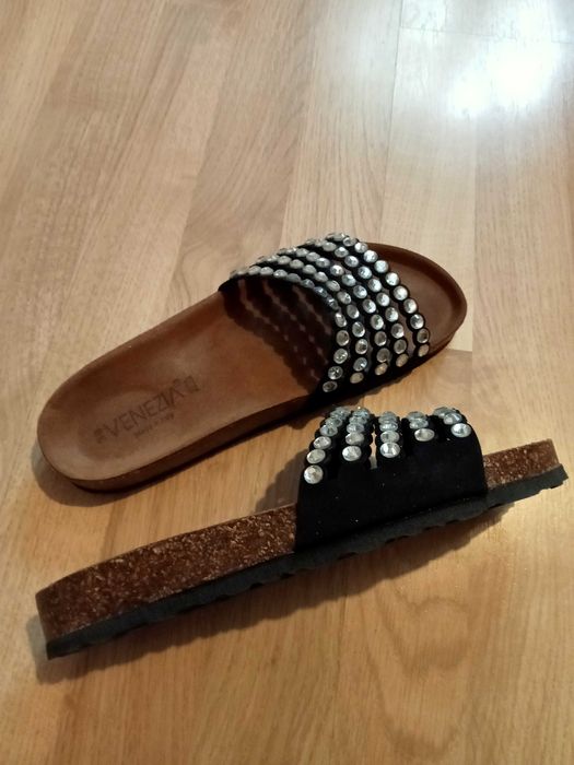 Nowe Venezia damskie klapki z kamieniami