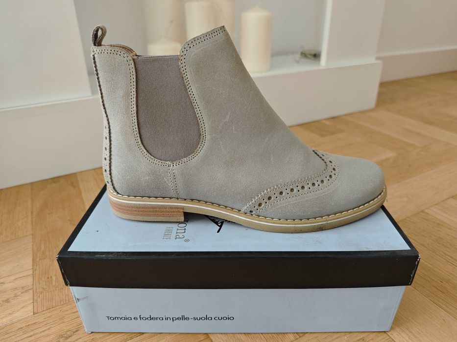 Sztyblety, kozaki, szary naturalny nabuk, NOWE, nr 38