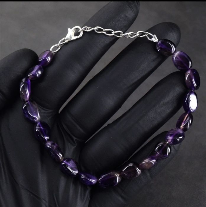Pulseira de Contas de Ametista Natural Genuína com 59 Quilates Total
