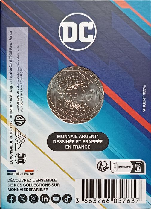 França 2025 DC COMICS -Moeda de prata de 10€ Mulher Maravilha
Moeda de