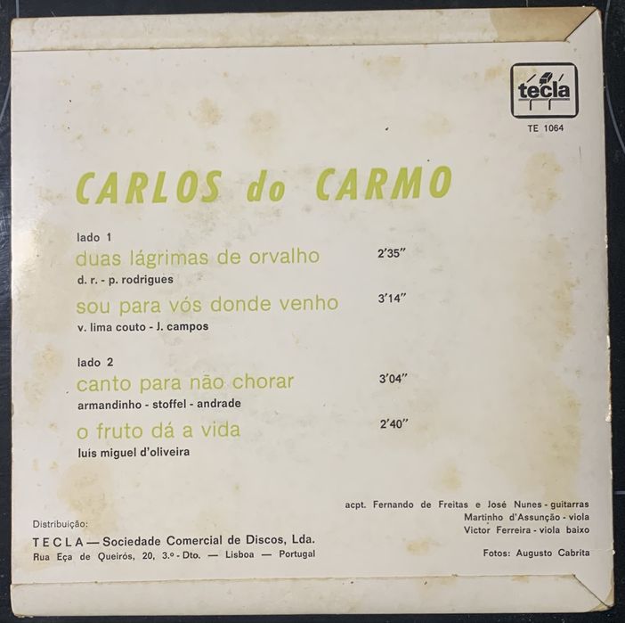 Vinil carlos do carmo - Duas lágrimas de orvalho