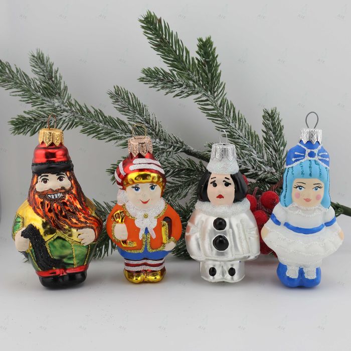 Szklane zabawki choinkowe - Pinokio Buratino 4 sztuki