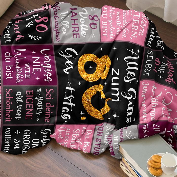 80th Birthday Blanket - Soft Flannel Throw - 130x150cm Pink