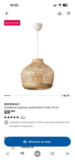 Candeeiro de tecto IKEA em bambu