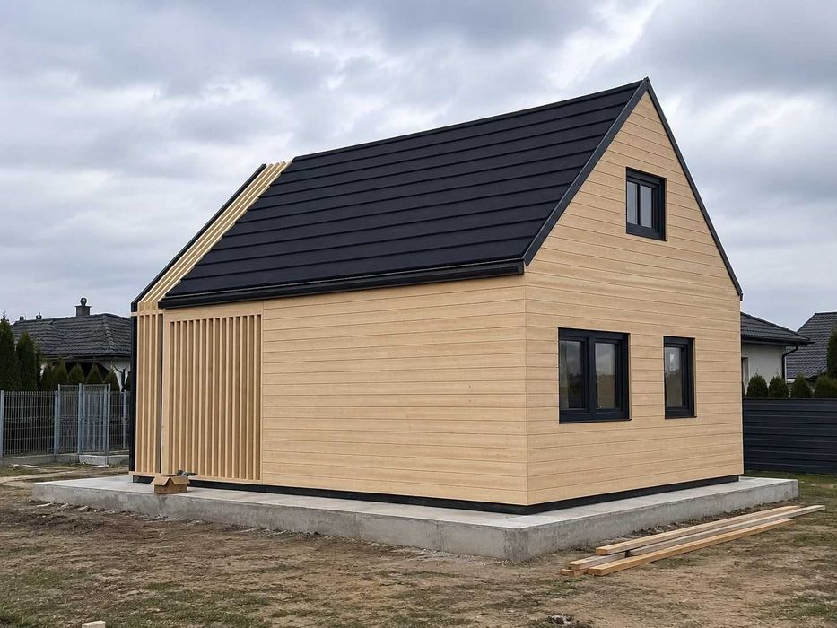 Domek drewniany Amadeusz IV v2 7,7x4,5 m z antresolą i tarasem