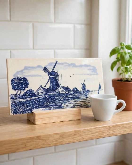 Vintage Delft Windmill Souvenir Tile from the Netherlands