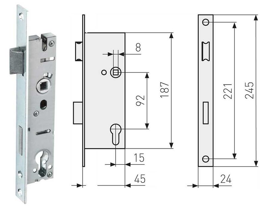 Abus Fechadura de encaixe prata 45 mm