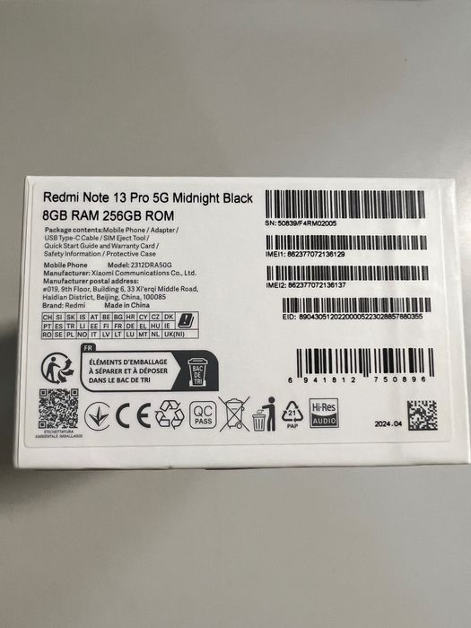 Redmi Note 13 Pro 5G Midnight Black, 8GB Ram, 256GB