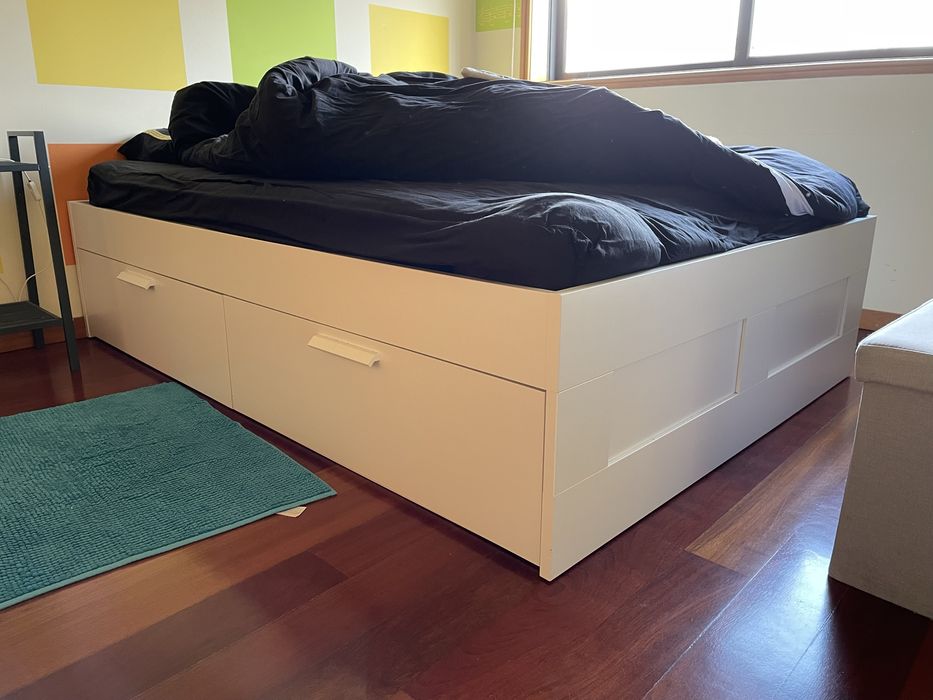 Cama Casal Branca Brimnes Ikea com 4 Gavetões de Arrumação