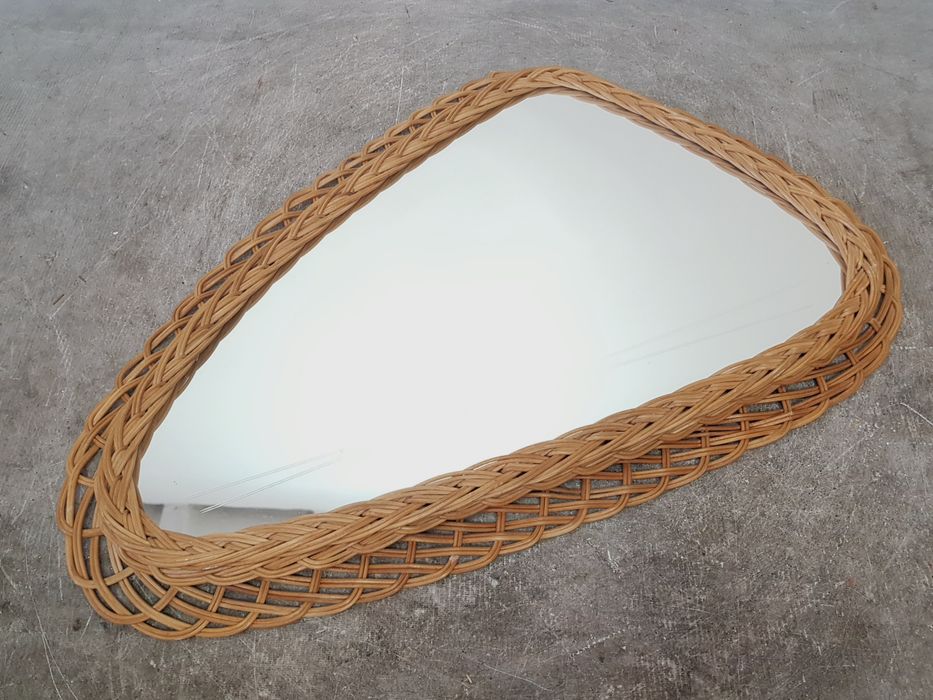 Lustro Vintage lata 60/70 Rattan Plecione Rattanowe Boho