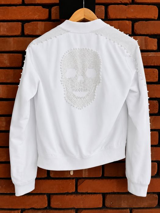 Philipp Plein bomberka biała kurtka M kryształki czaszka perełki