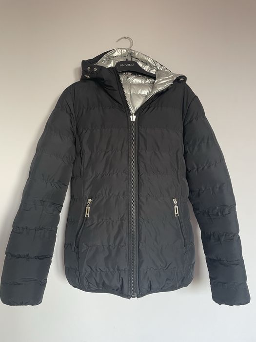 Dwustronna damska kurtka czarno-srebrna S MHM stan bardzo dobry