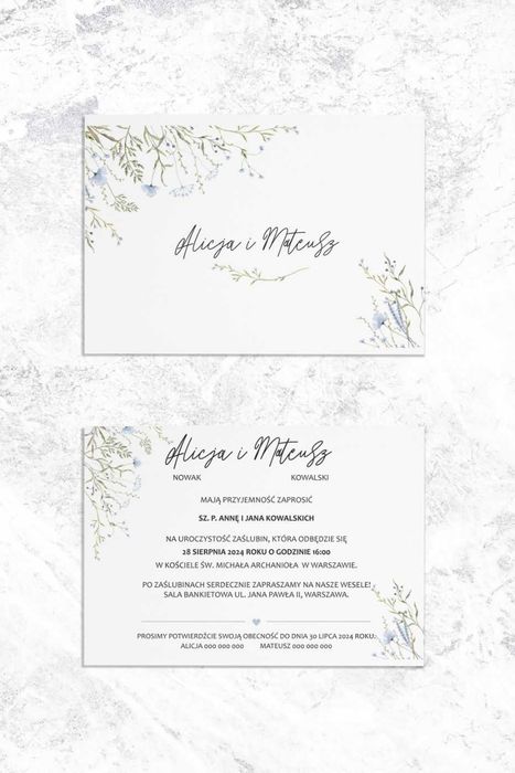 ZAPROSZENIA ślubne botaniczne, polne kwiaty