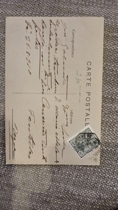 Postal antigo de 1910 circulado com selo.