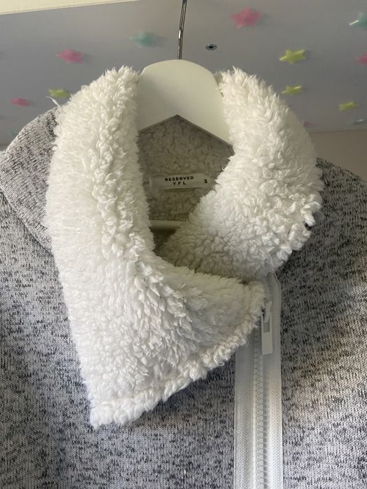 bluza rozpinana kożuch szary, długi sweter