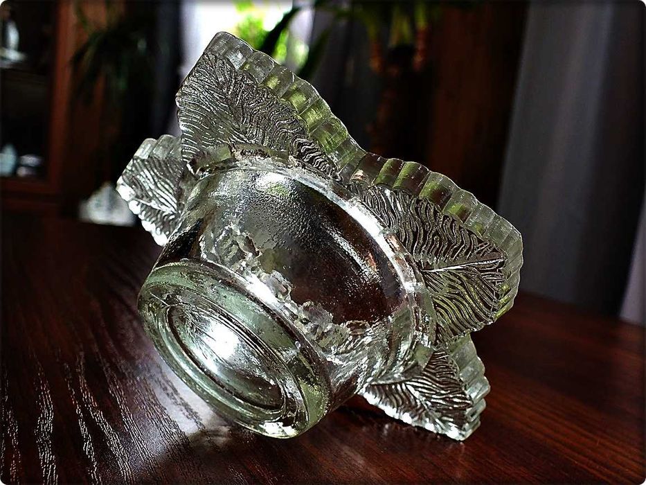 Popielniczka szklana świecznik Grube prasowane szkło transparentne PRL