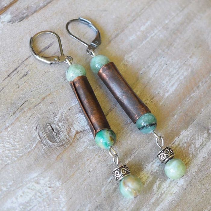 Kolczyki z oksydowanej miedzi i kamieni feniksa /1/