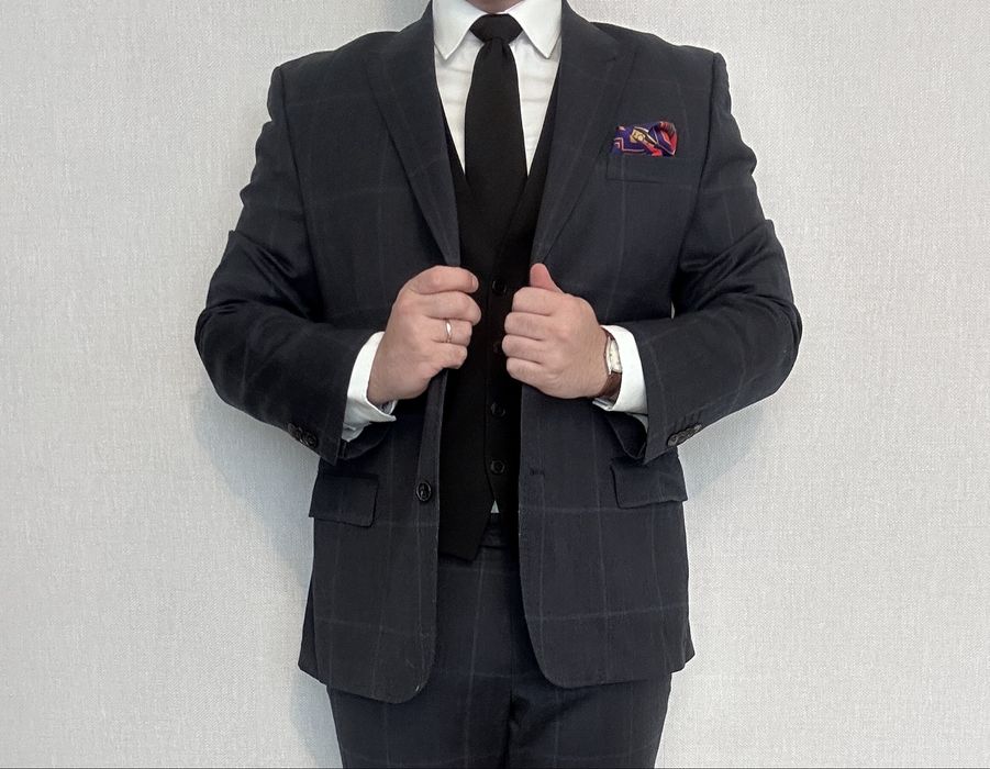 Garnitur szary krata Bytom 176/104/92 wełna 99%