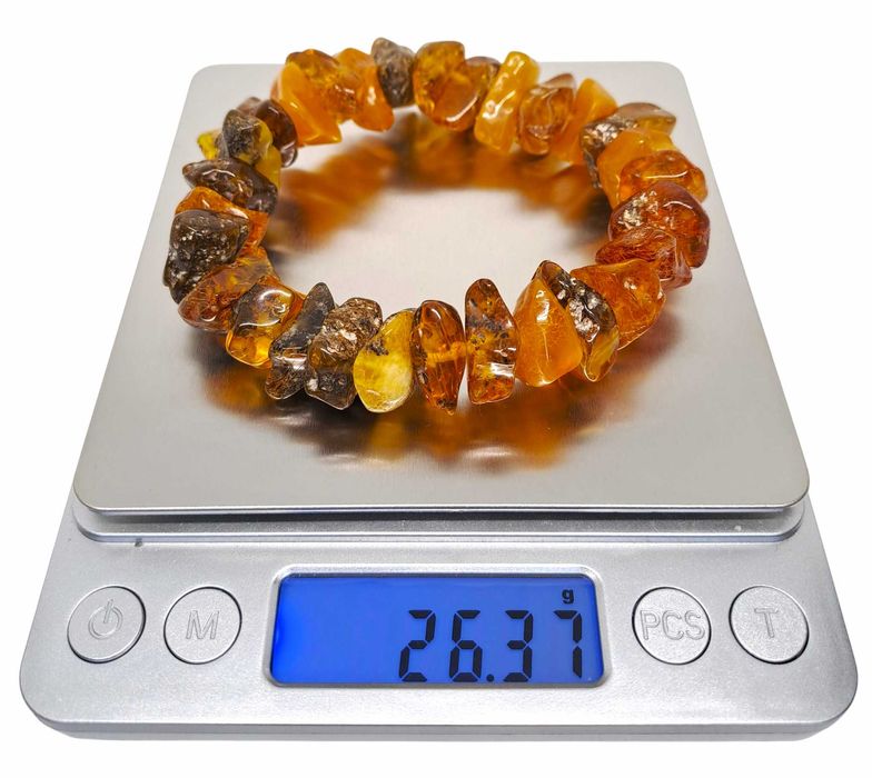 Bransoletka BURSZTYN bałtycki bryłki cytryna koniak zieleń #861