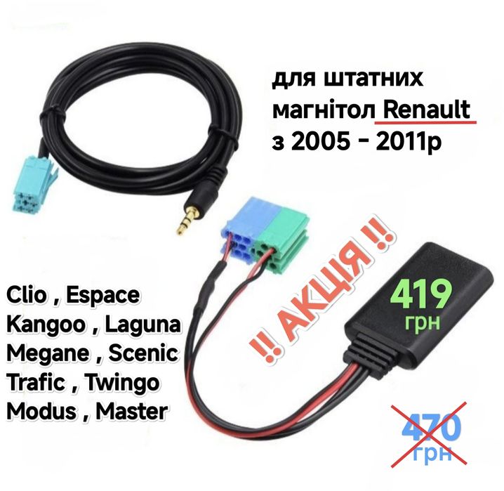 AUX на Рено / Bluetooth Блютуз Renault Kangoo Scenic Megane Trafic итд