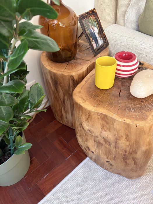 2 mesas tronco carvalho maciço