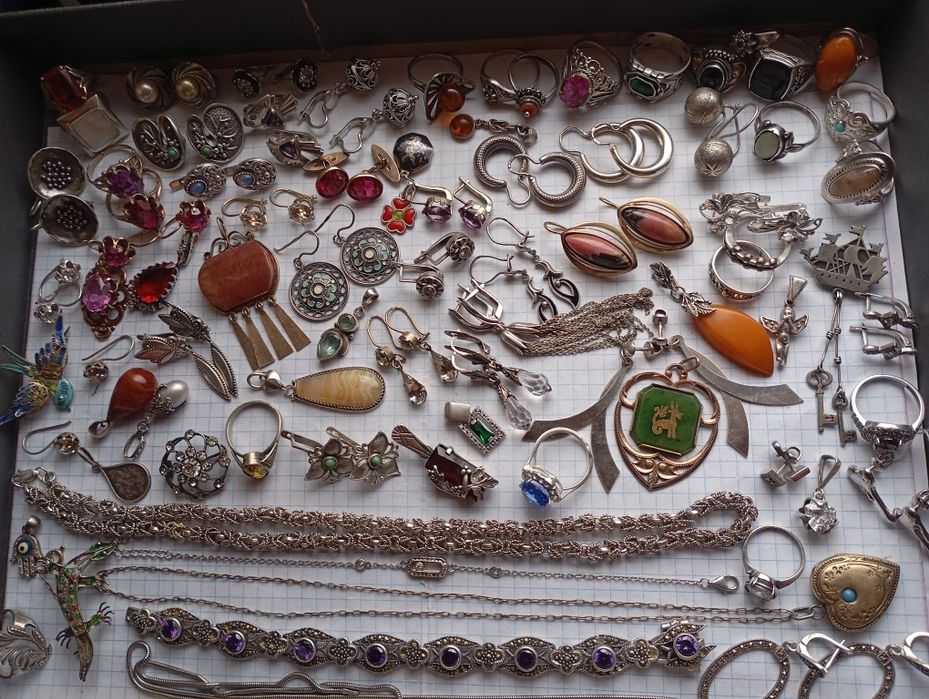 Серебряные украшения СССР винтажные сердечка кольца серьги