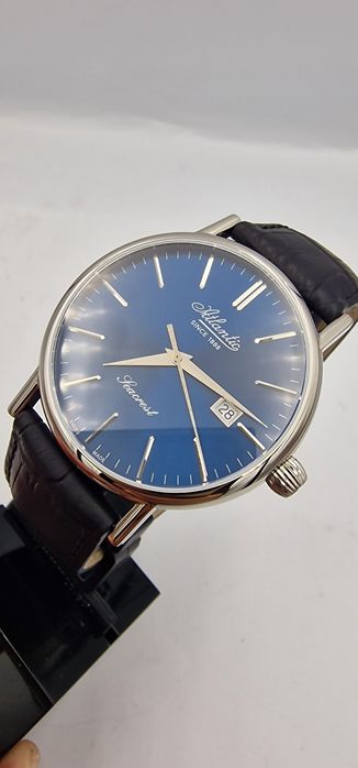 Atlantic Seacrest Navy Blue - szafir, skóra - 42 mm - Swiss Made