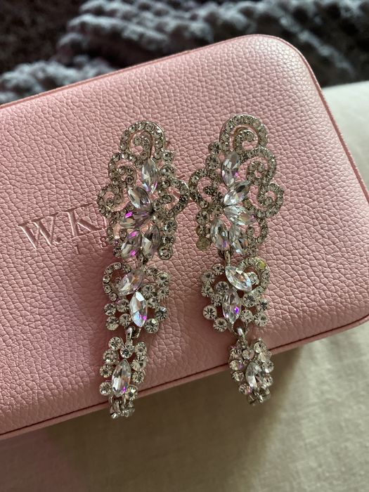 Piękne Kryształowe Srebrne Kolczyki Studniówka Swarovski