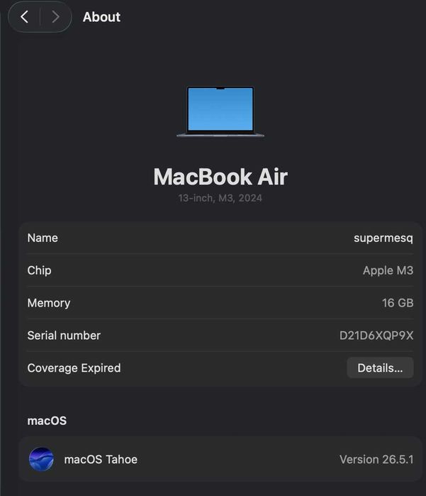 Macbook Air M3 16Gb RAM 256Gb SSD 2024 (como novo)