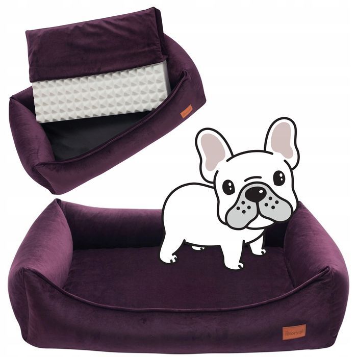 sofa ortopedyczna dla średniego psa 90x70x20 cm  welurowa fioletowa