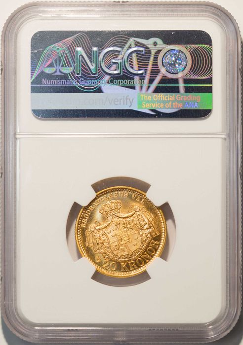 20 крон 1895 ЕВ Швеция в слабе NGC MC 65+