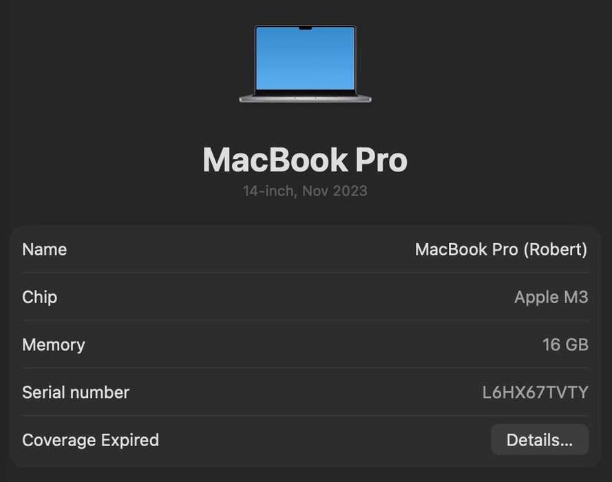 MacBook Pro 14 (2023) M3 16 GB RAM 512 GB SSD
